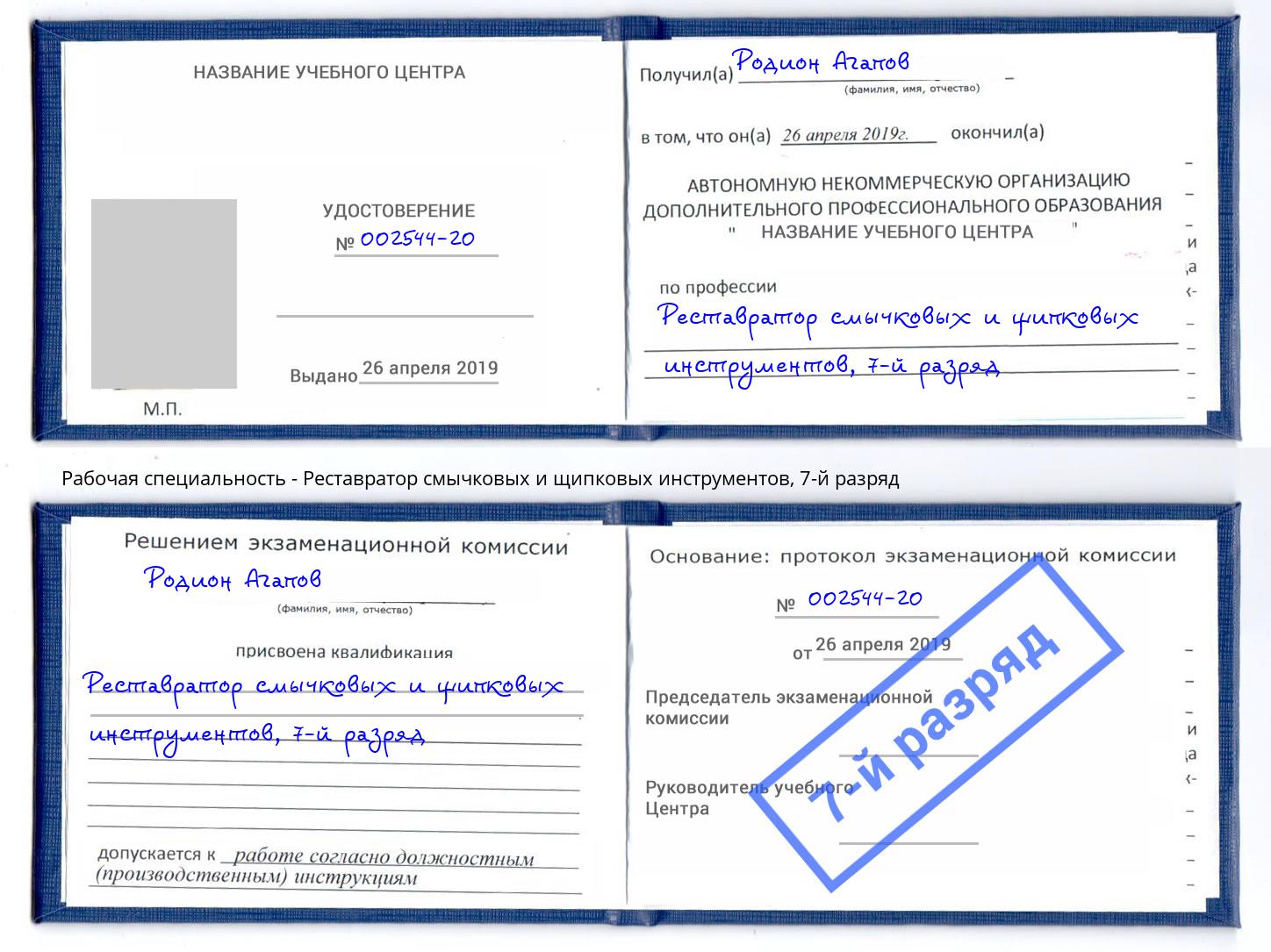 корочка 7-й разряд Реставратор смычковых и щипковых инструментов Людиново