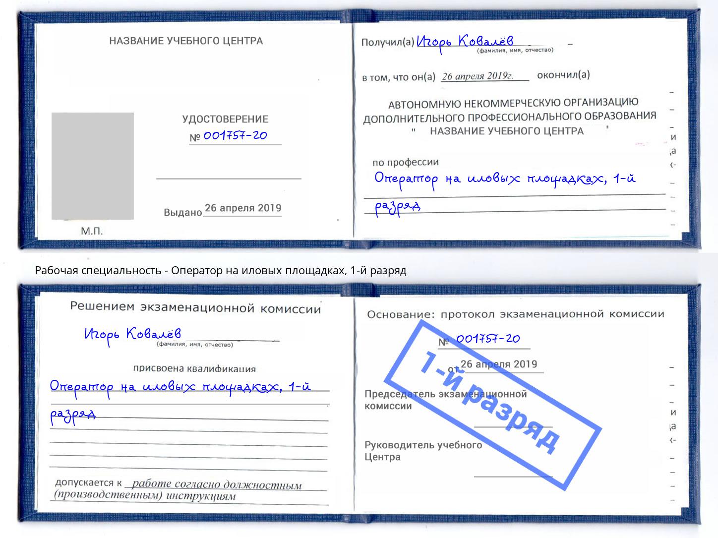корочка 1-й разряд Оператор на иловых площадках Людиново