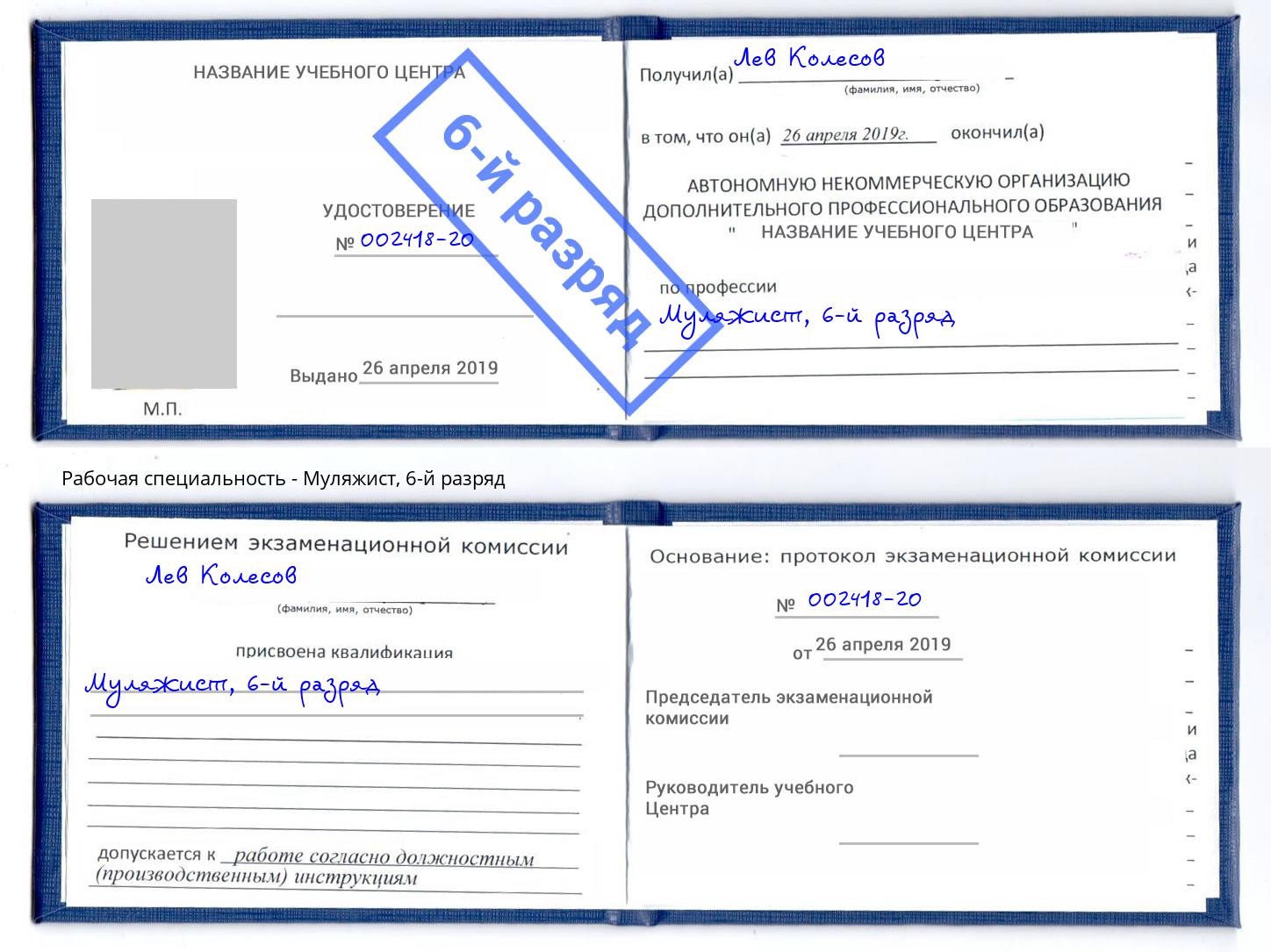 корочка 6-й разряд Муляжист Людиново