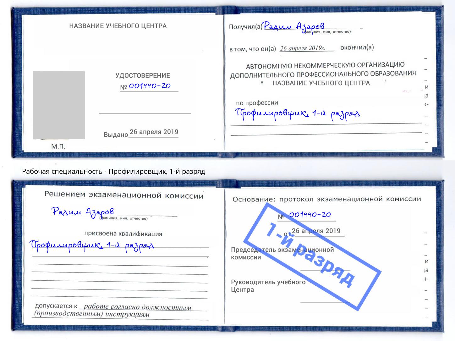 корочка 1-й разряд Профилировщик Людиново