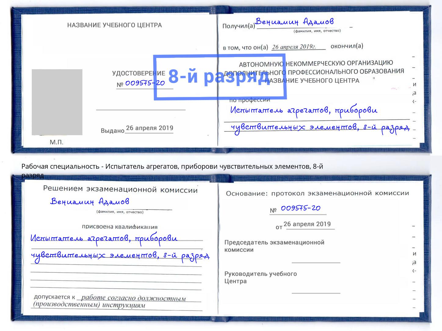 корочка 8-й разряд Испытатель агрегатов, приборови чувствительных элементов Людиново